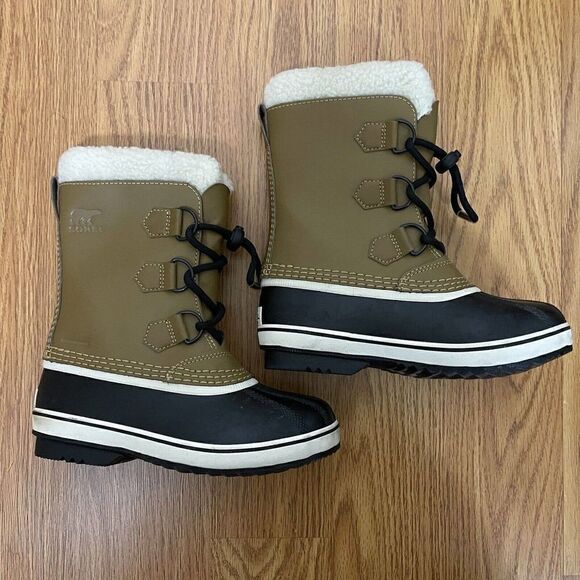 SOREL Caribou yoot pac Winter waterproof sherpa line lace up brown boots youth 1 - Picture 9 of 11